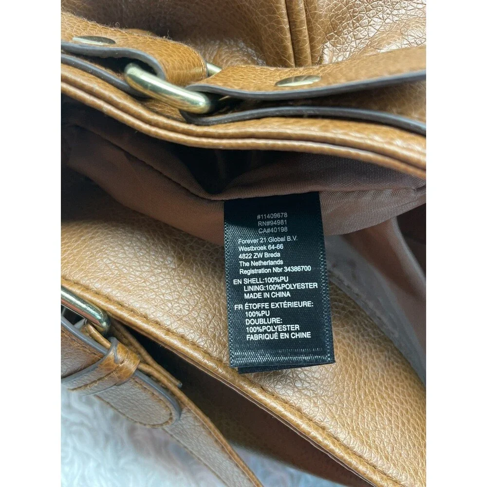 Forever 21 Women Brown Faux Vegan Leather Shoulder Hobo Bag Tote Gym Weekend